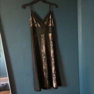 LOFT Black and Gold Midi Dress